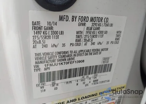 2015 Ford Expedition Limited from USA, damaged, VIN 1FMJU1KT0FEF13908